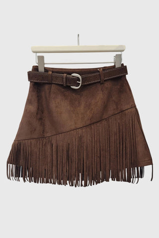 Fringe A-Line Belted Mini Skirt