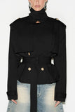 Belted Peplum Collar Coat