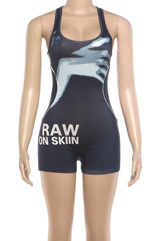 Graphic Print Sleeveless Bodycon Romper