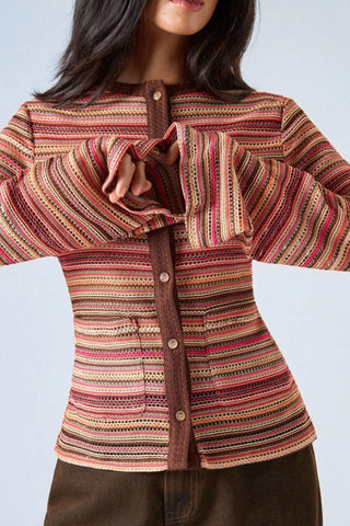Striped Knit Button-Front Cardigan