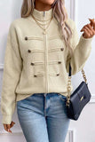 Zip-Front Mock Neck Knit Cardigan
