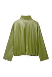 Stand Collar Zip-Up Faux Leather Jacket