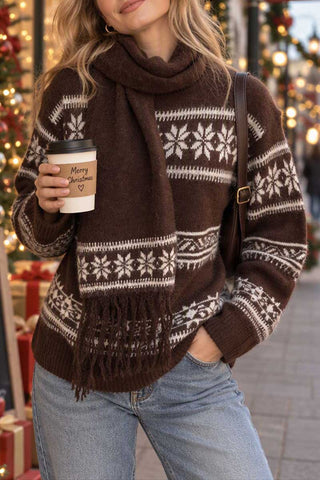 Snowflake Knit Crew Neck Sweater