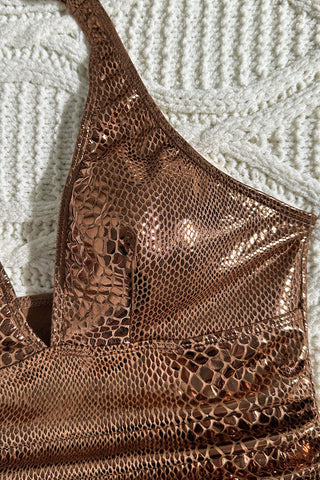Metallic Halter One-Piece Swimsuit
