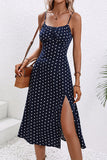 Polka Dot Midi Dress with Side Slit