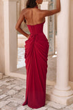 Ruched Halter V-Neck Maxi Evening Dress