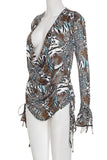 Animal Print Cowl Neck Shorts Set