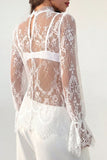 Lace Sheer Bell Sleeve Mock Neck Blouse