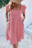 Gingham Flutter-Sleeve Casual Dress