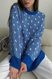 Bird Motif Crew Neck Knit Sweater