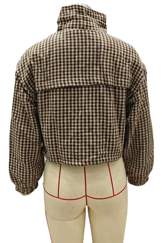 Houndstooth Zip-Up Crop Jacket