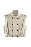 Double-Breasted Stand Collar Sleeveless Vest