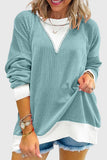 Textured V-Neck Color Block Sweatshirt