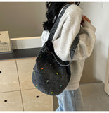 Floral Denim Tote Bag