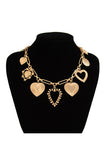 Multi-Charm Heart Pendant Chain Necklace