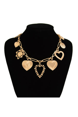 Multi-Charm Heart Pendant Chain Necklace