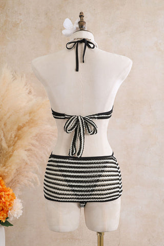 Striped Ring Cutout Halter Swimsuit