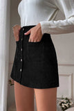 High-Waist Ribbed Button-Front Mini Skirt