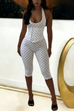 Polka Dot Halter Lace-Up Back Jumpsuit