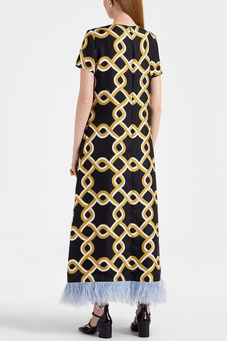 Fringe Short Sleeve Floral Maxi Dress
