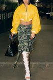 Striped Trim Zip-Front Crop Bomber Jacket
