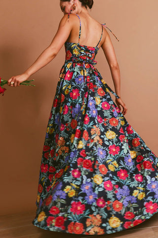 Floral Halter Tie-Back Maxi Dress