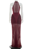 Sheer Bodice Ruched Mermaid Dress