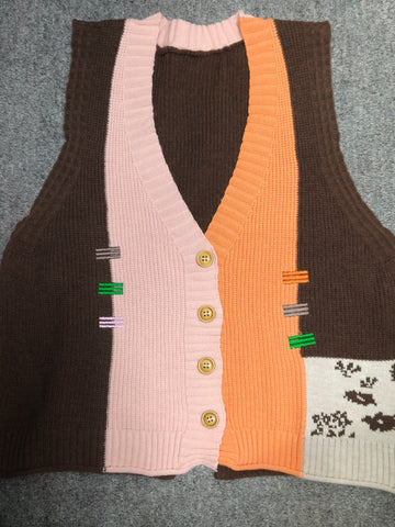 Color-Block Knit Button-Front V-Neck Vest