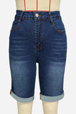 High-Waist Denim Bermuda Shorts
