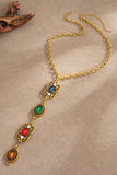 Multi-Gem Vintage Drop Chain Necklace
