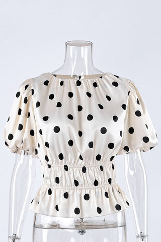 Puff Sleeve Polka Dot Smocked Blouse