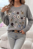 Floral Applique Crew Neck Sweater