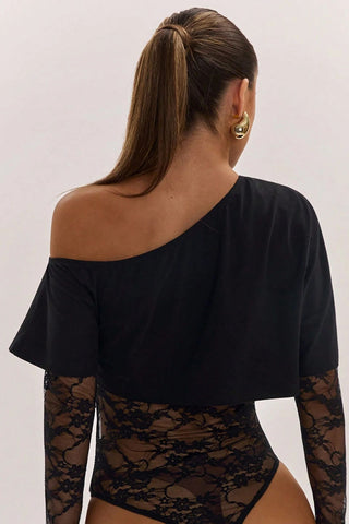Lace Sheer One-Shoulder Bodysuit