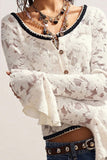 Lace Ruffle Sleeve Button-Front Blouse