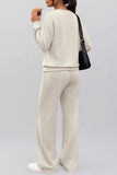Button Placket Long Sleeve Wide-Leg Pants Set