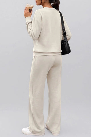 Button Placket Long Sleeve Wide-Leg Pants Set