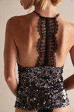 Sequin Lace Halter Tank Top