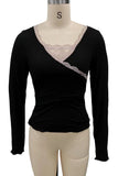 Lace Trim V-Neck Long Sleeve Top