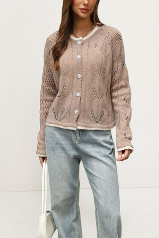 Pointelle Knit Button-Front Cardigan