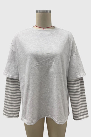 Striped Sleeve Crew Neck Oversized T-Shirt