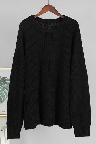 Textured Knit Crew Neck Oversized Sweater