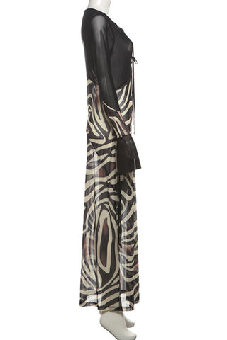 Zebra-Print V-Neck Long Sleeve Dress