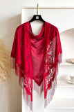 Floral Lace Open Front Fringe Cape