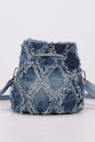 Distressed Drawstring Bucket Bag