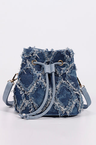 Distressed Drawstring Bucket Bag