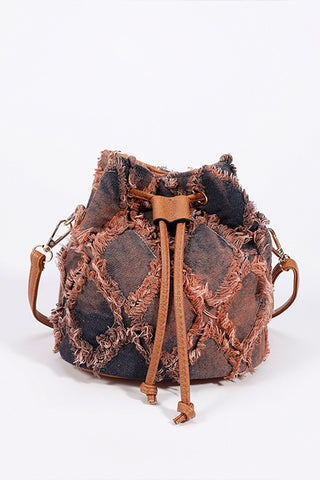 Distressed Drawstring Bucket Bag