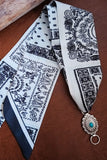 Printed Bandana Neck Scarf with Turquoise Buckle