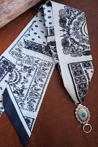 Printed Bandana Neck Scarf with Turquoise Buckle