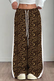 Leopard Print Side Stripe Drawstring Casual Pants