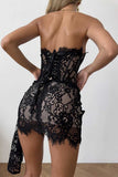 Sheer Lace Strapless Corset Mini Dress